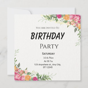 Bright Floral Birthday Flat Greeting Card