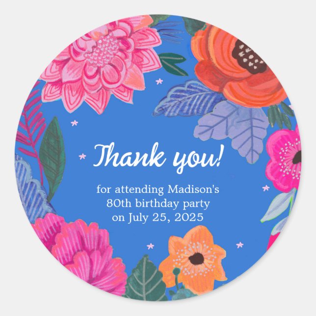 Bright Floral Birthday party Classic Round Sticker (Front)