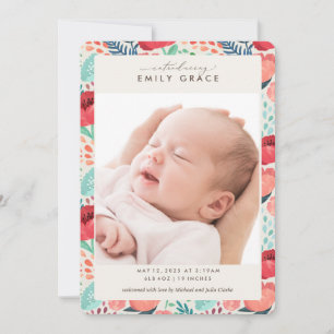 Bright Floral Blooms Photo Girl Birth Announcement
