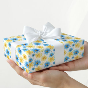 Bright Floral Blue and Yellow Gift Wrapping Paper