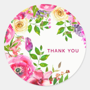 Bright Floral Bold Pink Spring Botanical Modern Classic Round Sticker