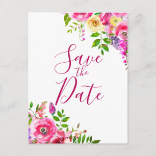 Bright Floral Bold Pink Spring Save the Date Announcement Postcard