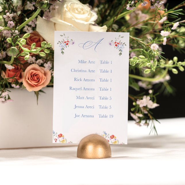 Bright Floral Border Alphabetic Seating Charts     Table Number (Creator Uploaded)