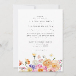 Bright Floral Botanical Modern Elegant Wedding Invitation