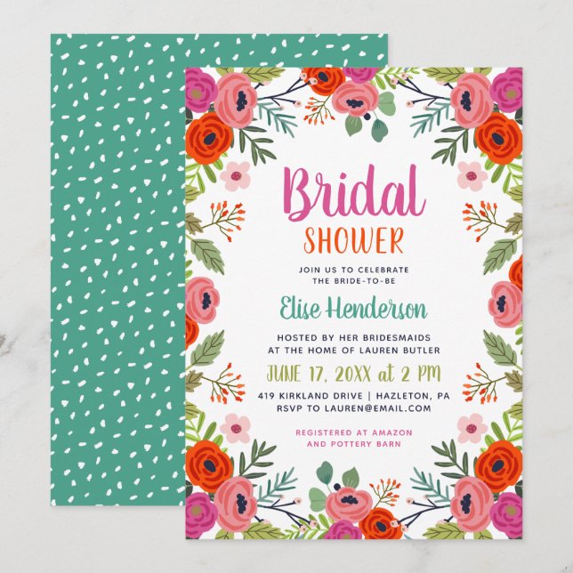Bright Floral Bridal Shower Invitation (Front/Back)