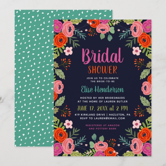 Bright Floral Bridal Shower Invitation (Front/Back)