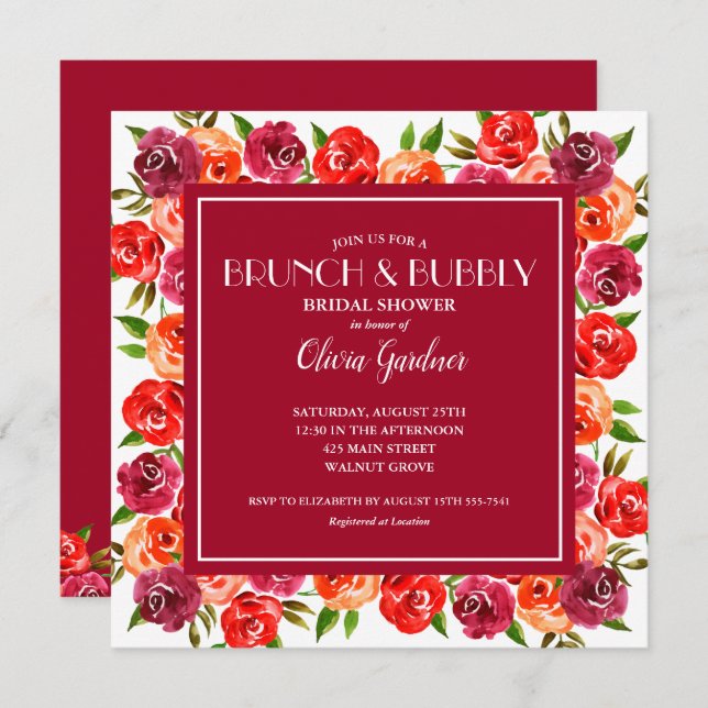 Bright Floral Brunch and Bubbly Bridal Shower Invitation (Front/Back)