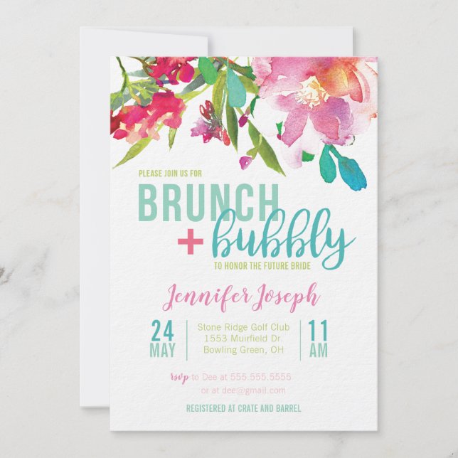 Bright Floral Brunch and Bubbly Invitation (Front)
