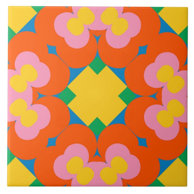 Bright Floral Burst Ceramic Tile – 6"x6" (Front)