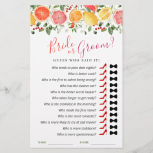 Bright Floral Citrus Slice Bridal Shower Game