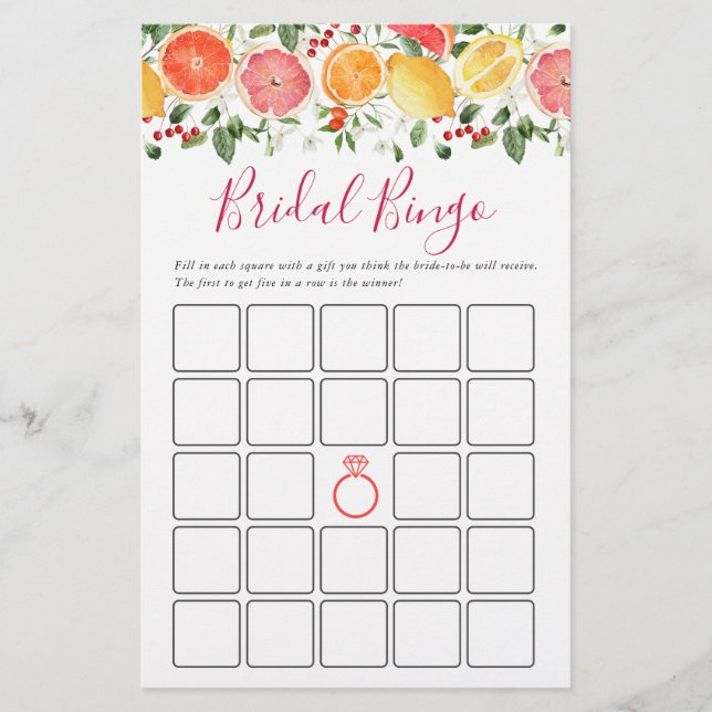 Bright Floral Citrus Slice Bridal Shower Game (Front)