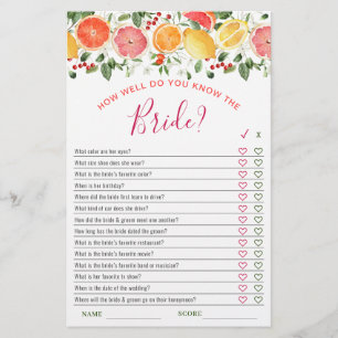 Bright Floral Citrus Slice Bridal Shower Game