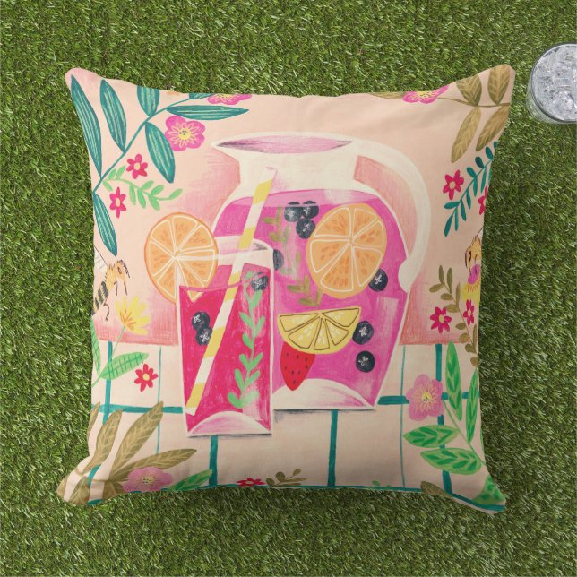 Bright Floral Colourful Fruit Summer Cushion (Grass)