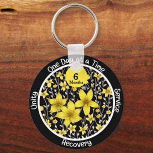 Bright Floral Custom Sobriety Milestone Gift Key Ring