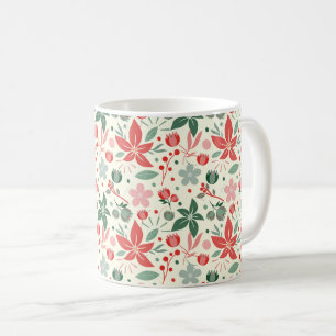 Bright Floral Design with Green Leaves and Dot Coffee Mug