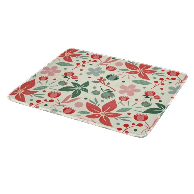 Bright Floral Design with Green Leaves and Dot Cutting Board (Corner)
