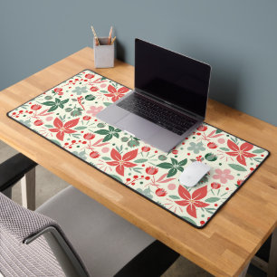 Bright Floral Design with Green Leaves and Dot Desk Mat