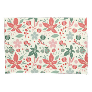 Bright Floral Design with Green Leaves and Dot Pillowcase