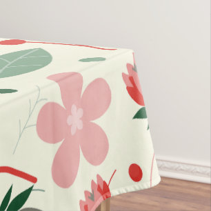 Bright Floral Design with Green Leaves and Dot Tablecloth