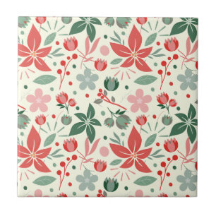 Bright Floral Design with Green Leaves and Dot Tile