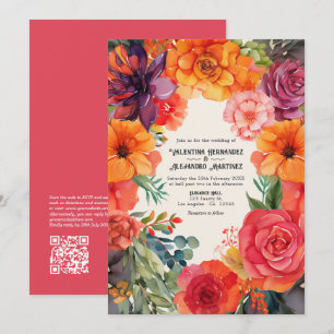 Bright Floral Fiesta Wedding with Details QR Code Invitation