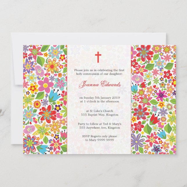 Bright Floral First Communion Personalised Invites (Front)
