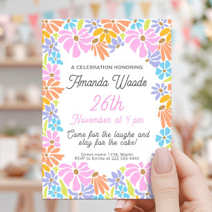 Bright Floral Frame Birthday Celebration Invitation