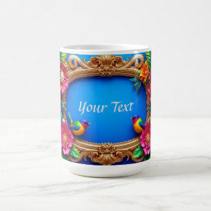 Bright Floral Frame With Colourful Birds Coffee Mug