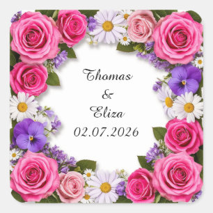 Bright Floral Frame With Roses Square Sticker