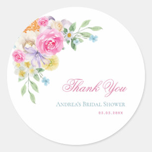 Bright Floral Garden Party Bridal Shower Thank You Classic Round Sticker