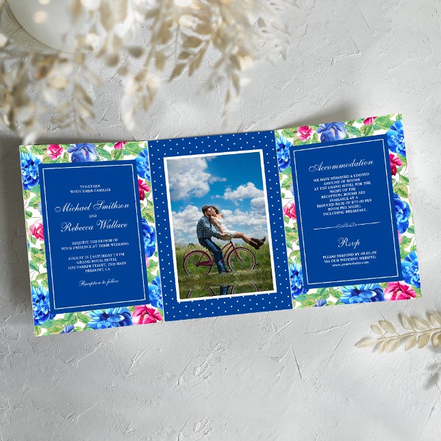 Bright Floral Garden Photo Wedding Tri-Fold Invitation (Creator Uploaded)