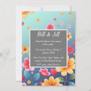 Bright Floral Garden With Blue Background Wedding Invitation