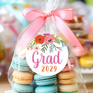 Bright Floral Graduation Classic Round Sticker