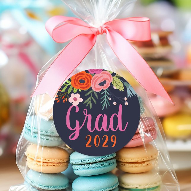 Bright Floral Graduation Classic Round Sticker (Creator Uploaded)