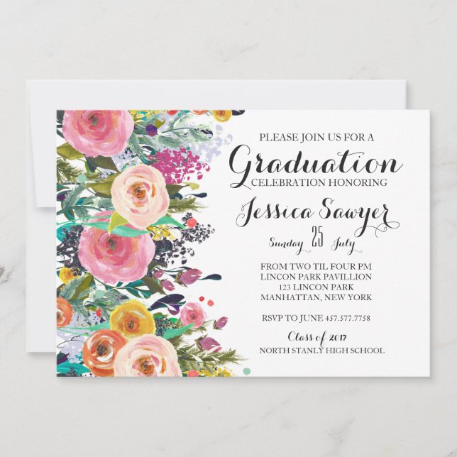 Bright Floral Graduation party Invitation (Front)