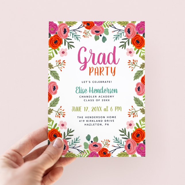 Bright Floral Graduation Party Invitation (Creator Uploaded)