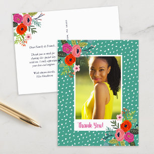 Bright Floral Graduation Photo Thank You Postcard