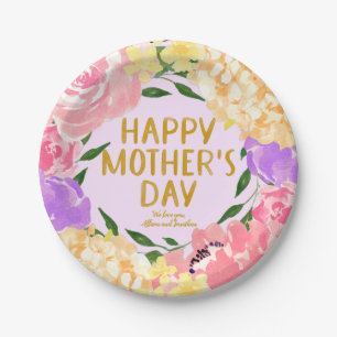 Bright Floral Happy Mothers Day  Paper Plate