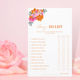 Bright Floral Honey Do List Bridal Shower Game