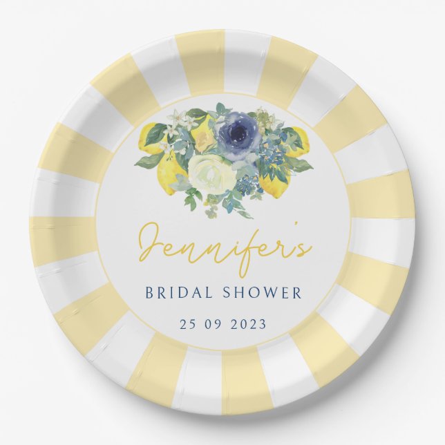 Bright floral Lemon Bridal shower Paper Plate (Front)
