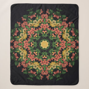 Bright floral mandala with red and yellow flowers. sherpa blanket
