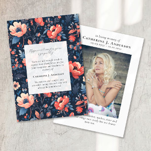Bright Floral Memorial Photo Sympathy Funeral Thank You Card