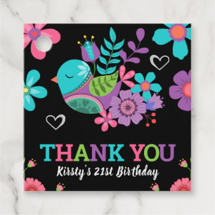 Bright Floral Mexican Fiesta 21st Birthday Party Favour Tags