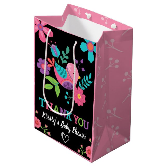 Bright Floral Mexican Fiesta Baby Shower Medium Gift Bag (Front Angled)