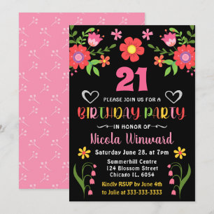 Bright Floral Mexican Fiesta Birthday Party Invitation