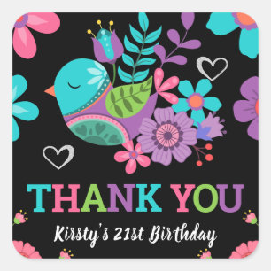 Bright Floral Mexican Fiesta Birthday Party Square Sticker