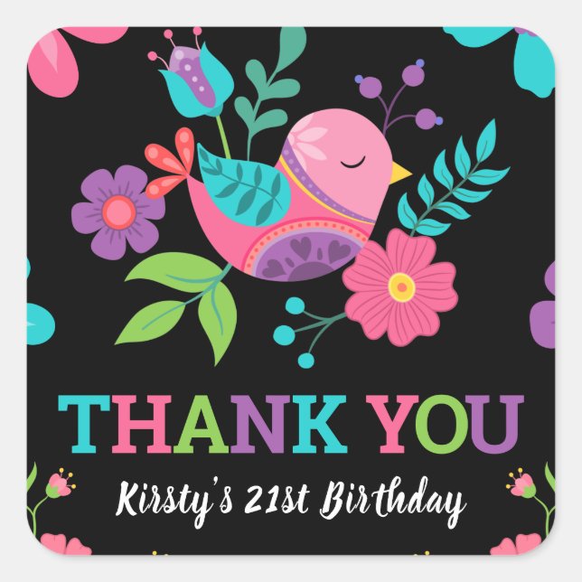 Bright Floral Mexican Fiesta Birthday Party Square Sticker (Front)
