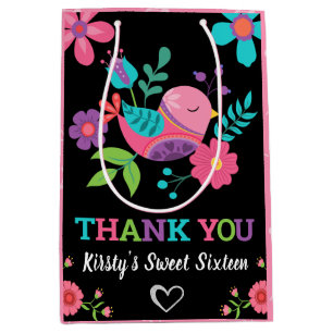 Bright Floral Mexican Fiesta Sweet Sixteen Medium Gift Bag