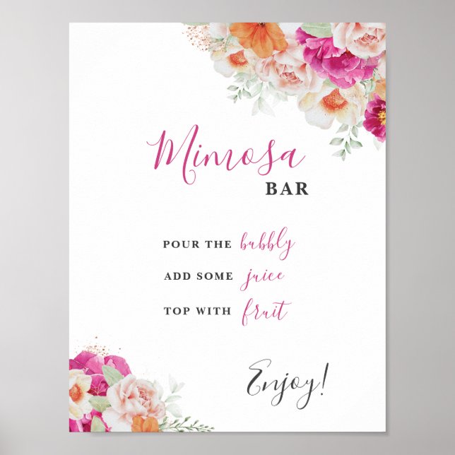Bright Floral Mimosa Bar Bridal Shower Table Sign (Front)