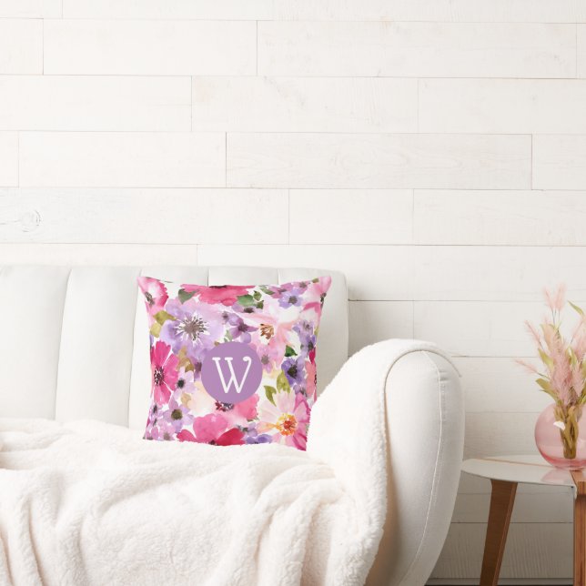 Bright Floral Mongrammed Pillow (Couch)